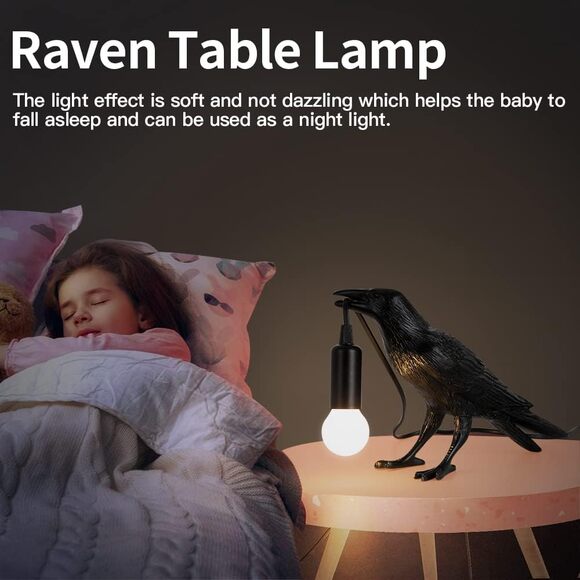 Crow Lamp Raven Light Gothic Bird Table Lamp Adjustable Brightness Bulb Included - Picture 5 of 9